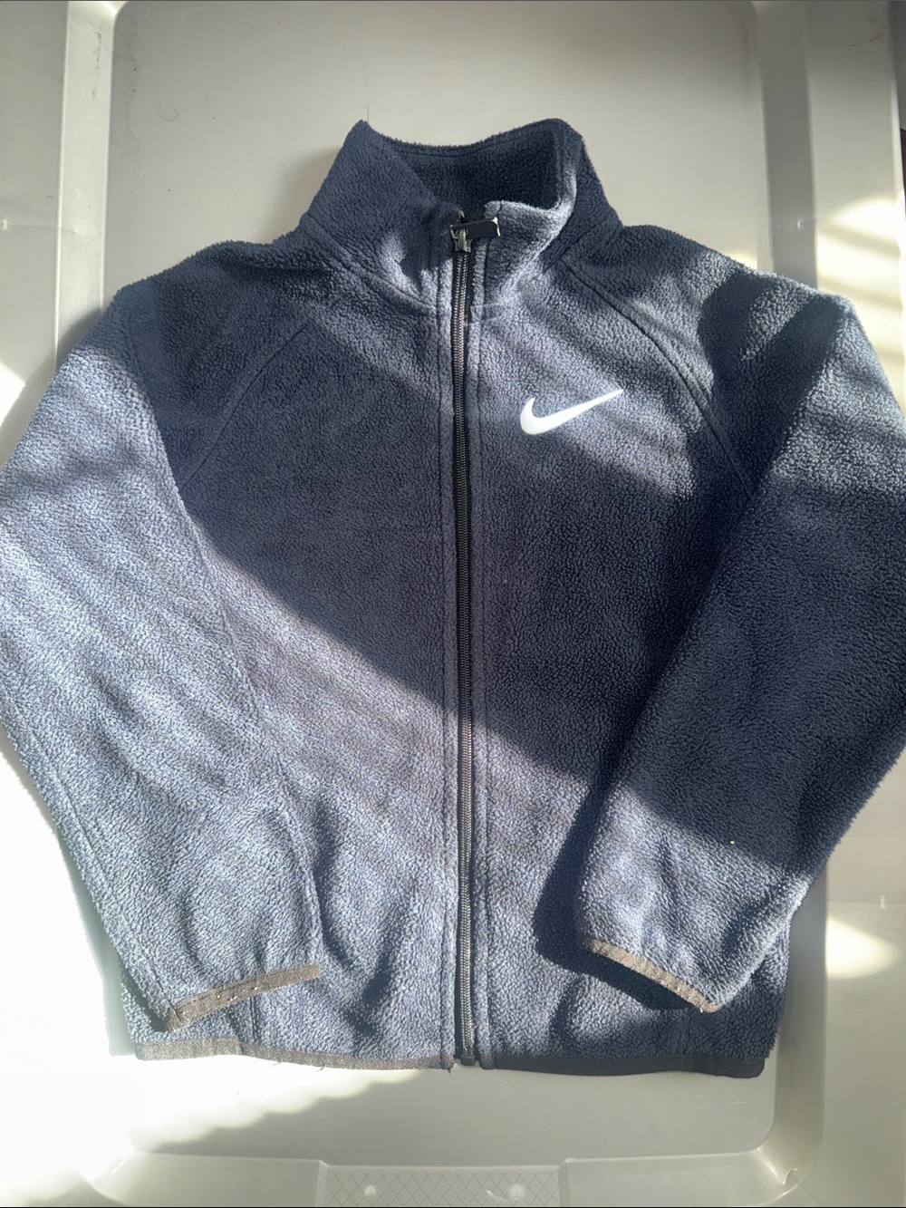 Nike Dark Blue Full-Zip Fleece Jacket with White Swoosh